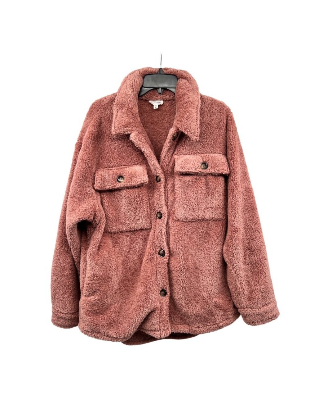 HEYSON Womens Soft Fleece Coat Button Up Pink Size Large Pockets